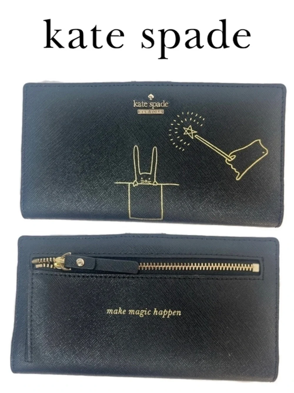 Kate Spade Make Magic Happen Rabbit Black Leather Rare Wallet